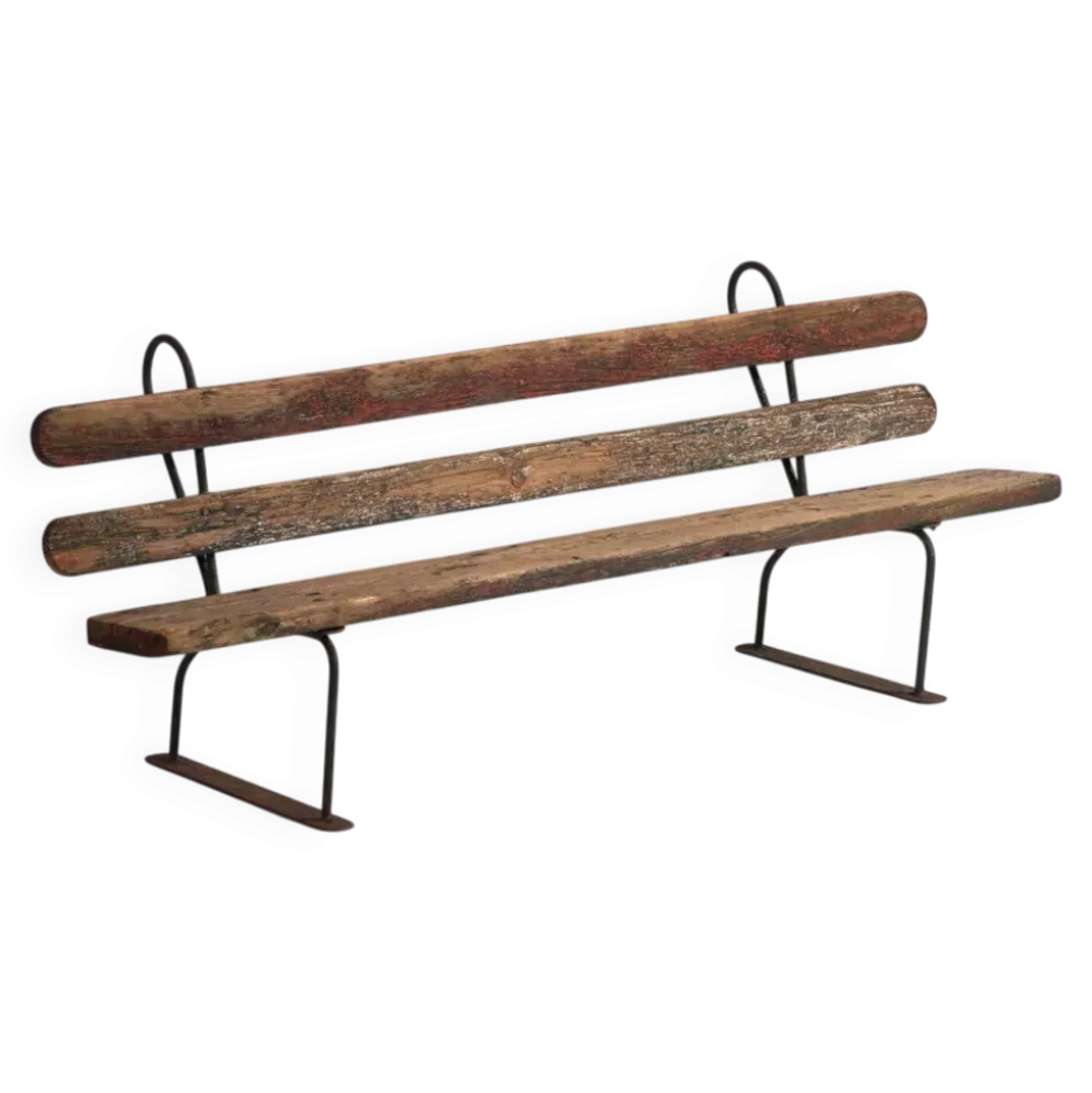 Banc ancien en fer et bois de pin – Europe centrale, vers 1920