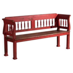 Banc ancien peint rouge en pin à dossier tourné – Europe centrale, vers 1900