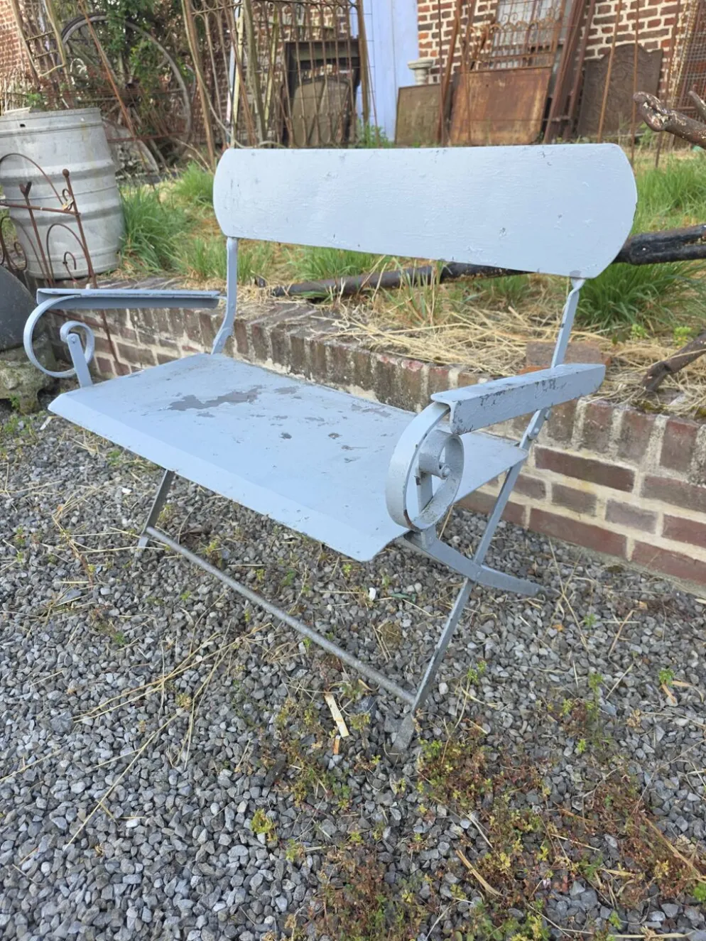 Banc de jardin ancien en fer forgé massif