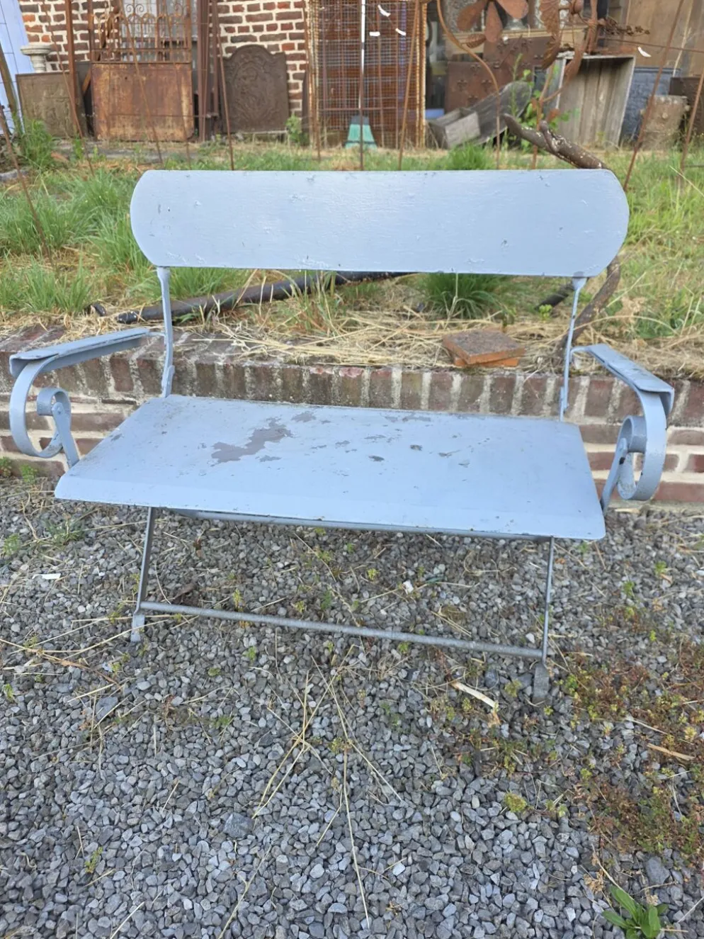 Banc de jardin ancien en fer forgé massif
