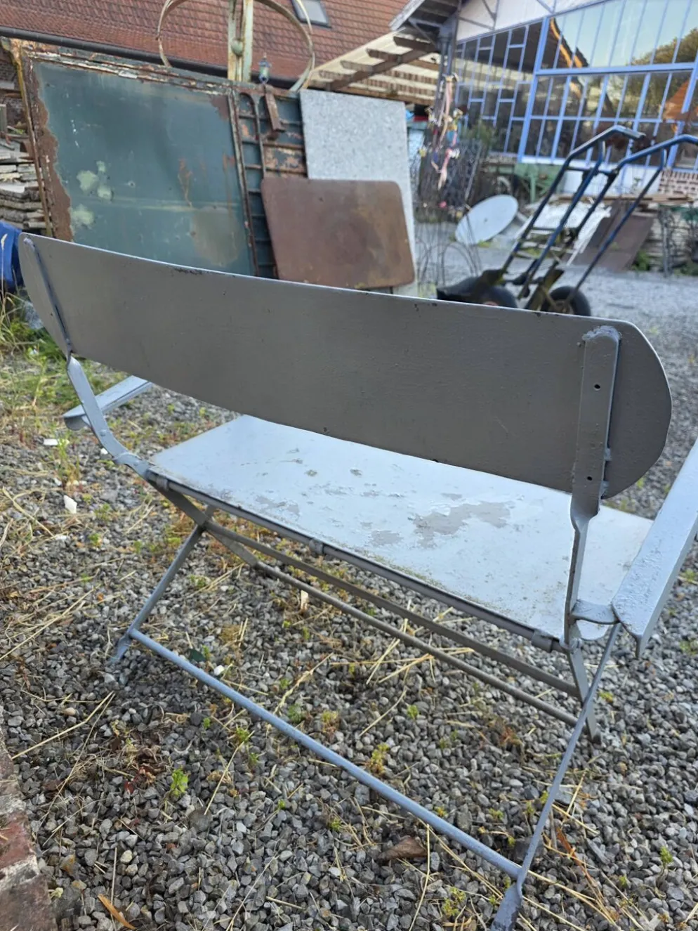 Banc de jardin ancien en fer forgé massif