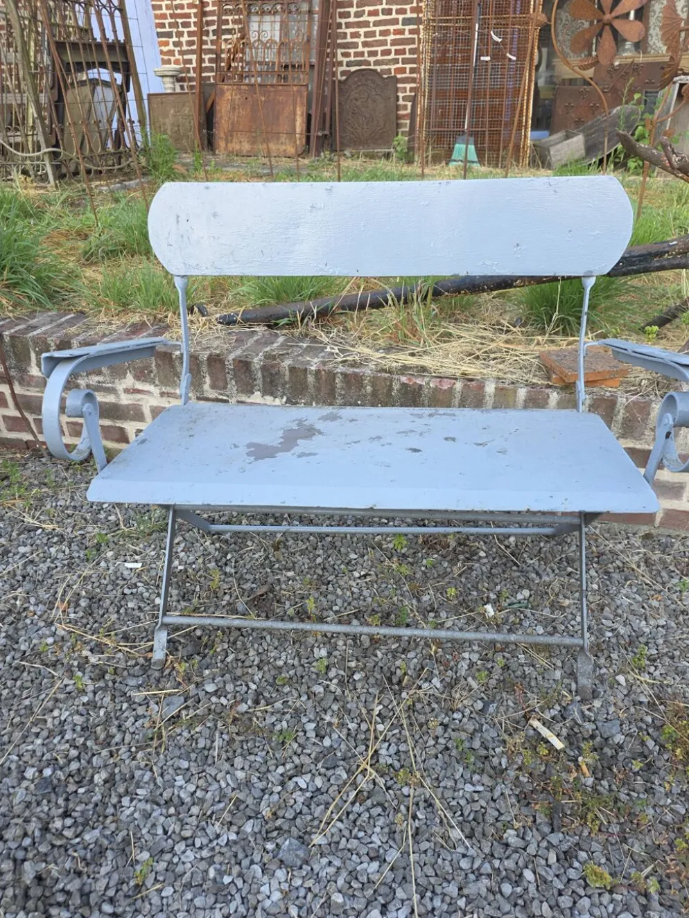Banc de jardin ancien en fer forgé massif