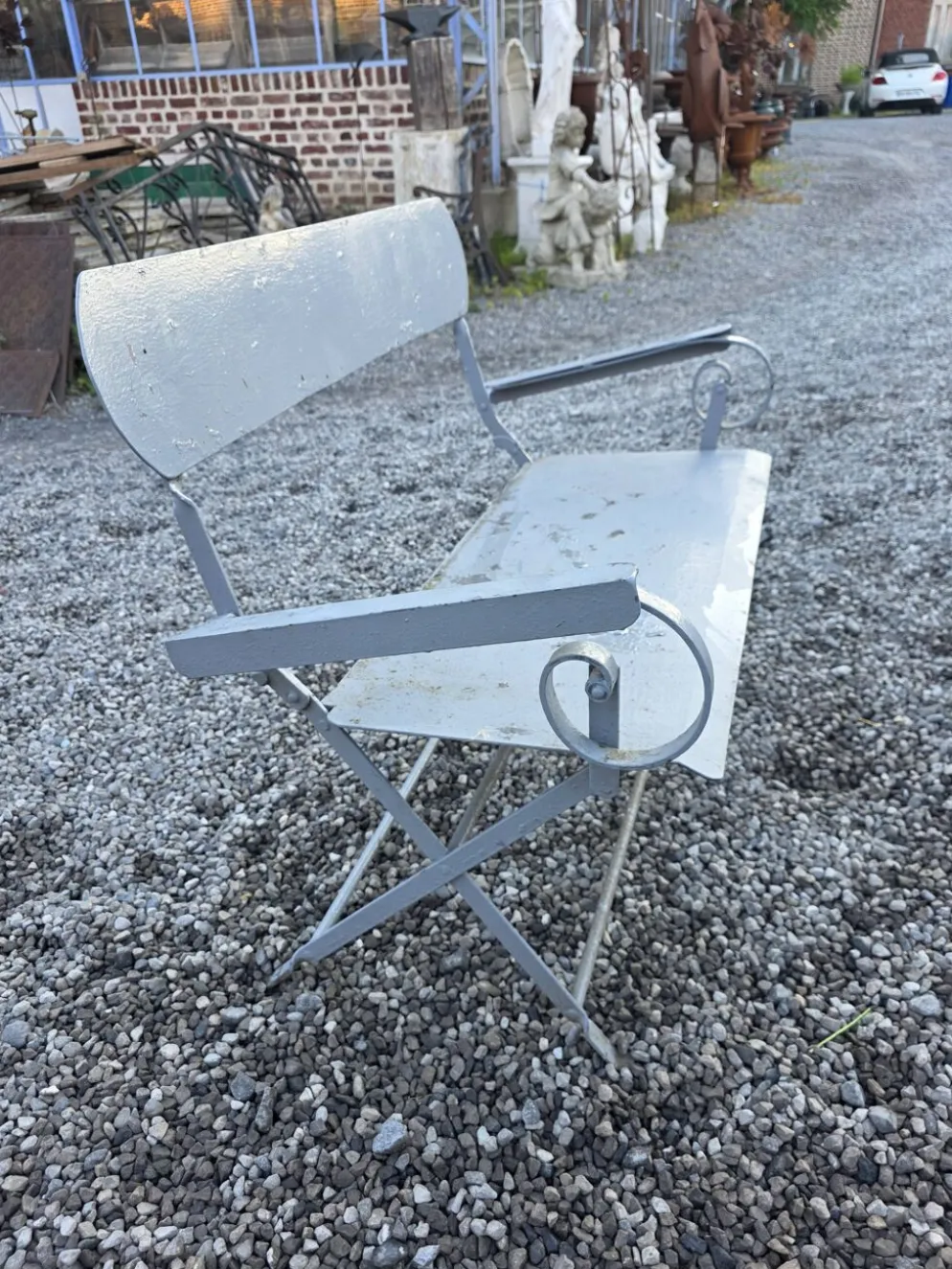 Banc de jardin ancien en fer forgé massif
