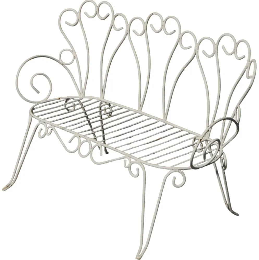 Banc de jardin décoratif en fer forgé français, milieu du 20e siècle, années 1950