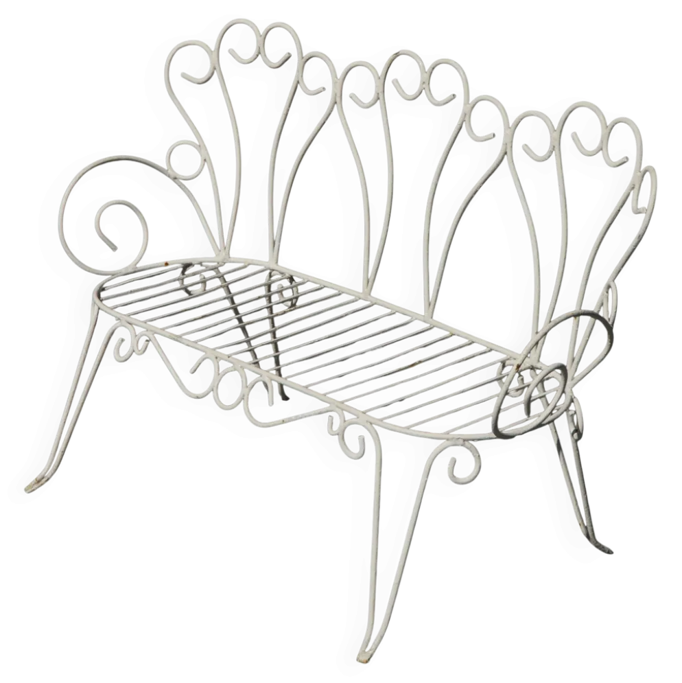 Banc de jardin décoratif en fer forgé français, milieu du 20e siècle, années 1950