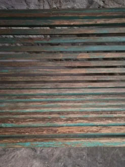 Banc de jardin français en bois et fer, années 1950