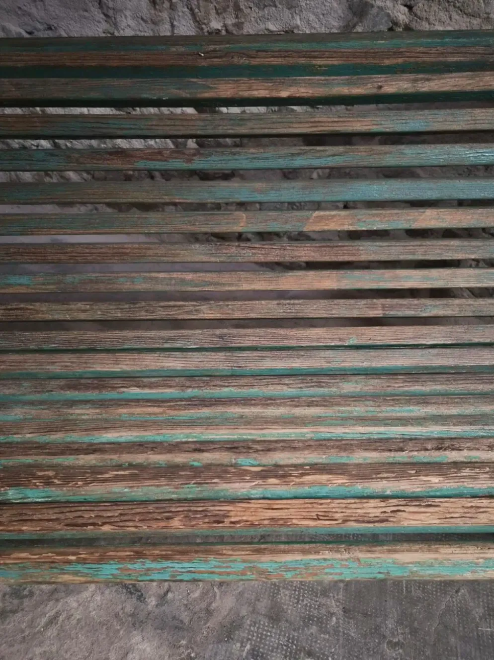 Banc de jardin français en bois et fer, années 1950