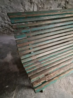 Banc de jardin français en bois et fer, années 1950