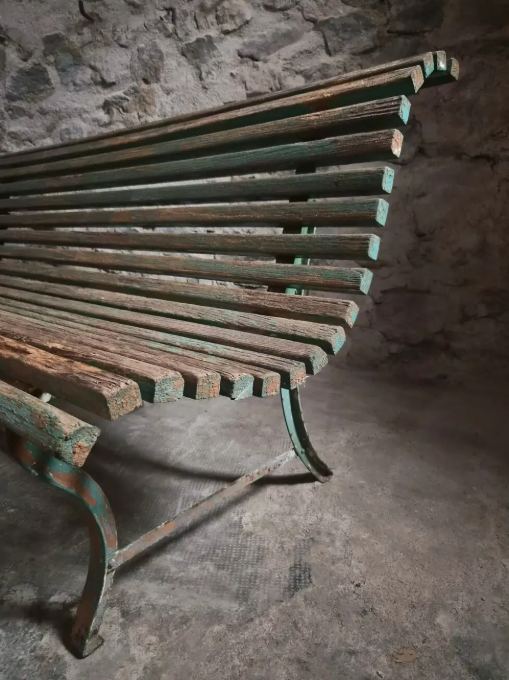 Banc de jardin français en bois et fer, années 1950