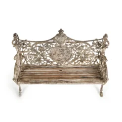 Banc en fonte sculptée et bois à patine blanche