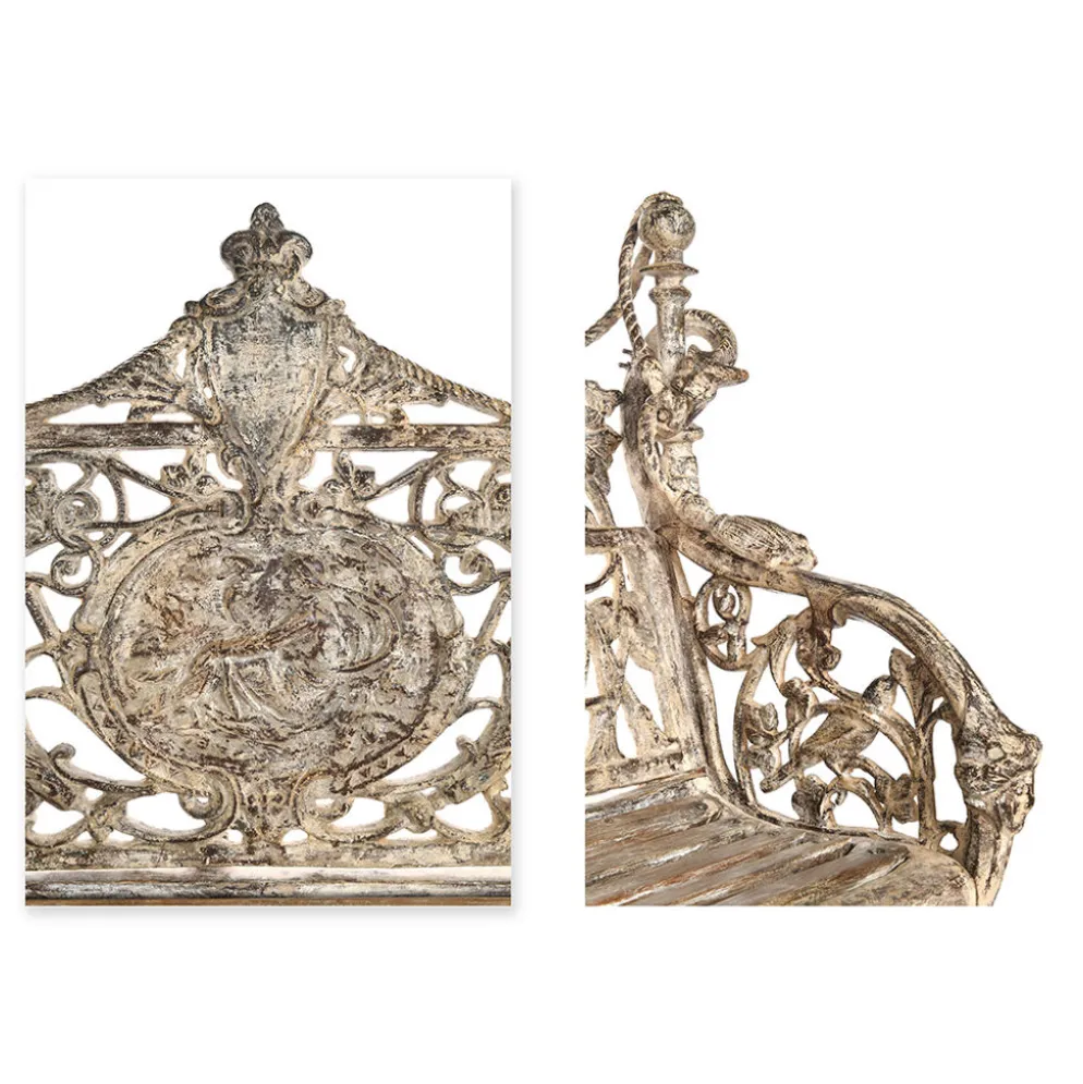 Banc en fonte sculptée et bois à patine blanche