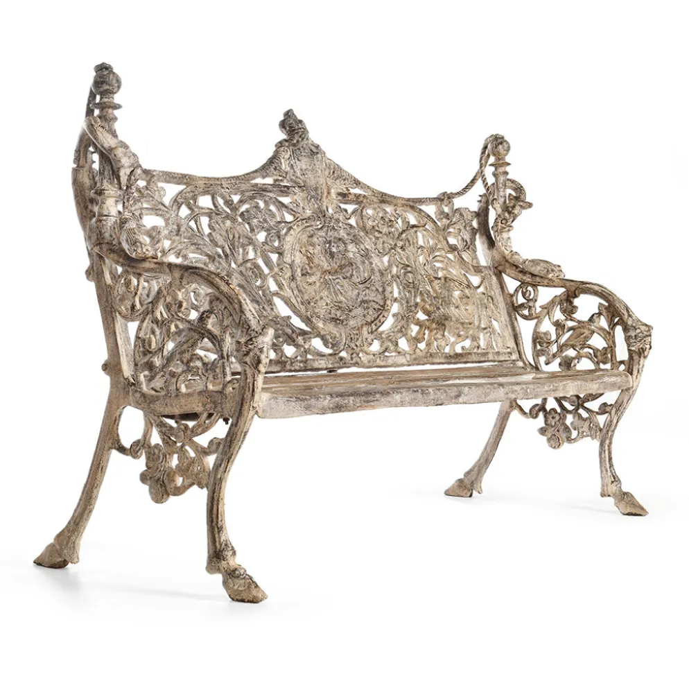 Banc en fonte sculptée et bois à patine blanche