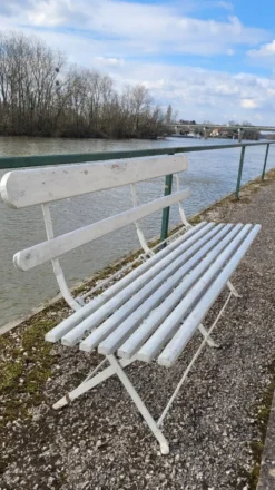 Banc pliant de Jardin en fer et bois ancien - 1950s