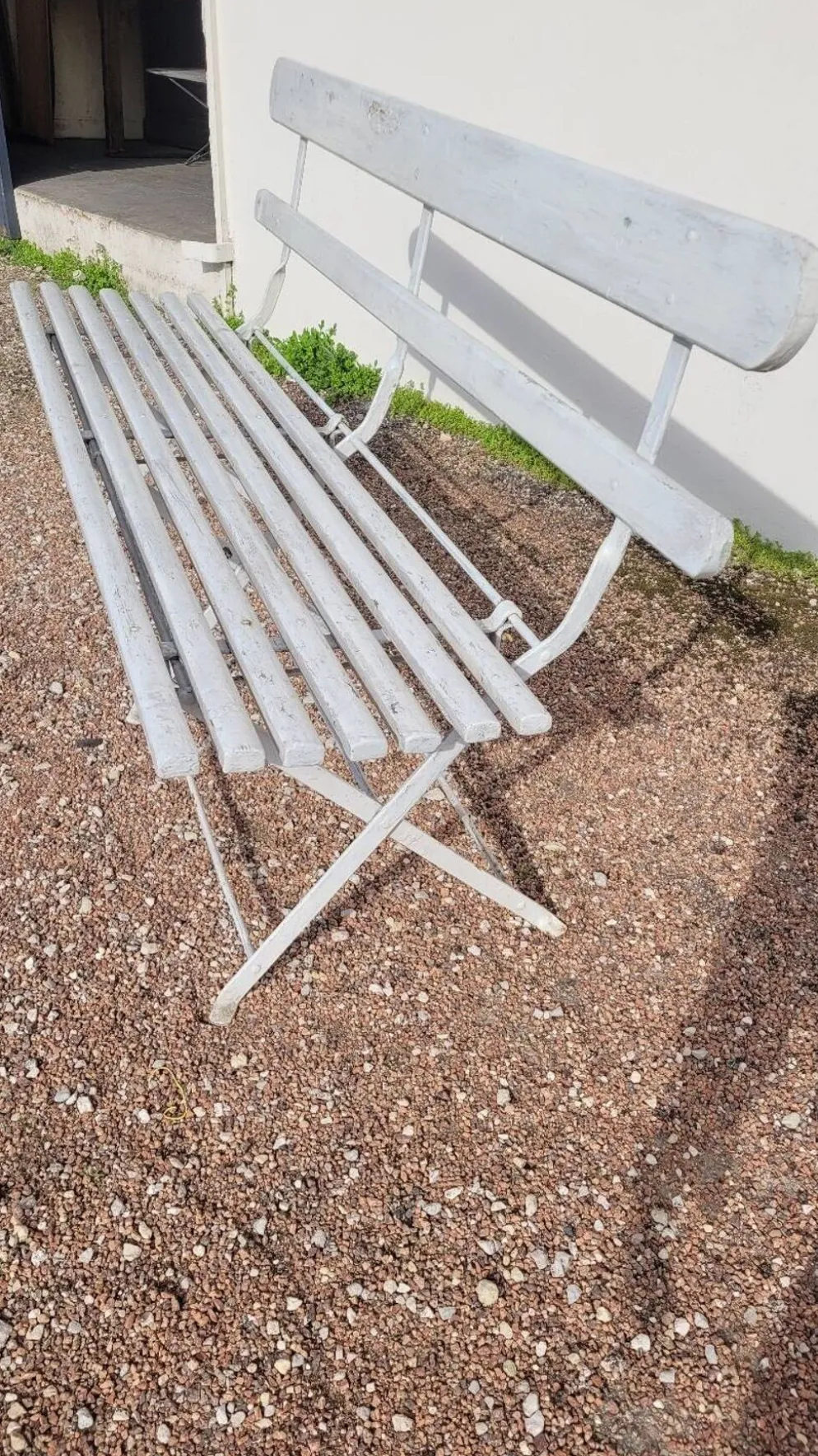 Banc pliant de Jardin en fer et bois ancien - 1950s