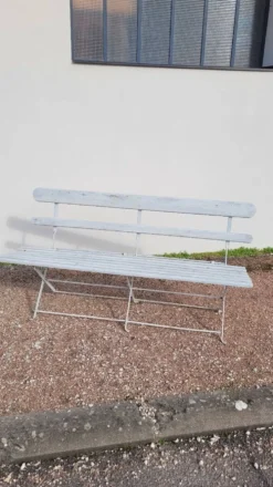 Banc pliant de Jardin en fer et bois ancien - 1950s