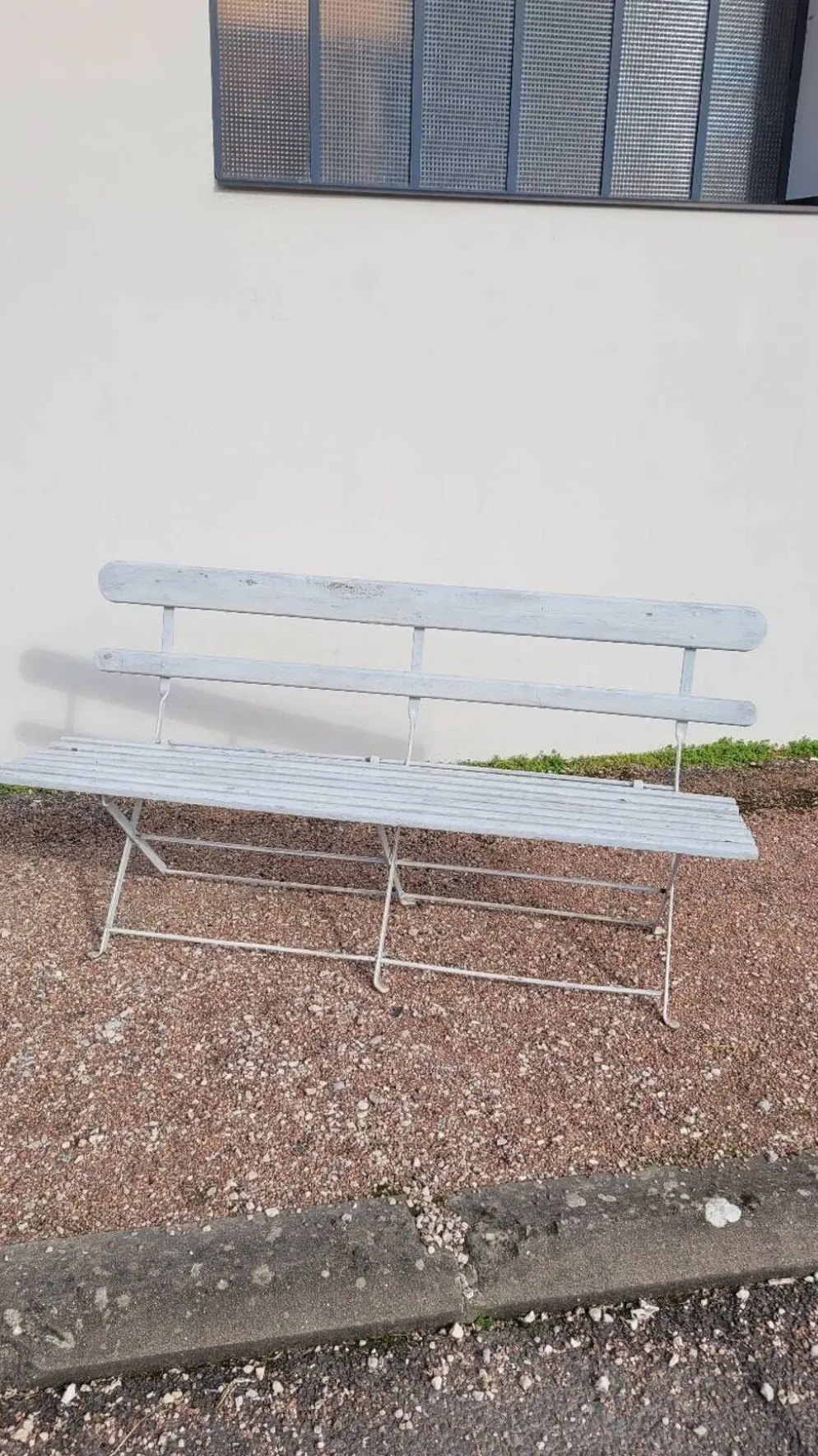 Banc pliant de Jardin en fer et bois ancien - 1950s