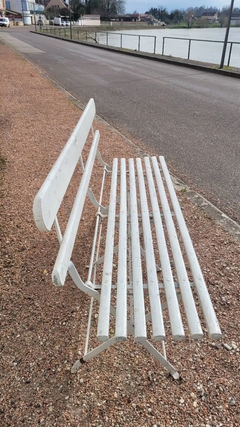 Banc pliant de Jardin en fer et bois ancien - 1950s