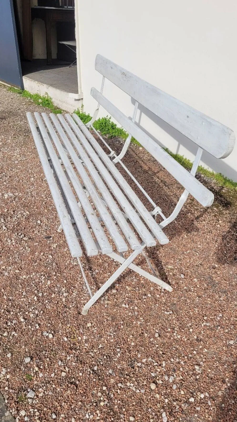 Banc pliant de Jardin en fer et bois ancien - 1950s