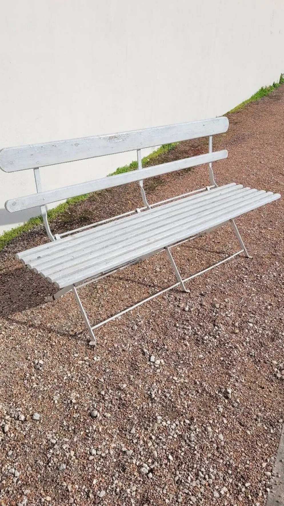 Banc pliant de Jardin en fer et bois ancien - 1950s