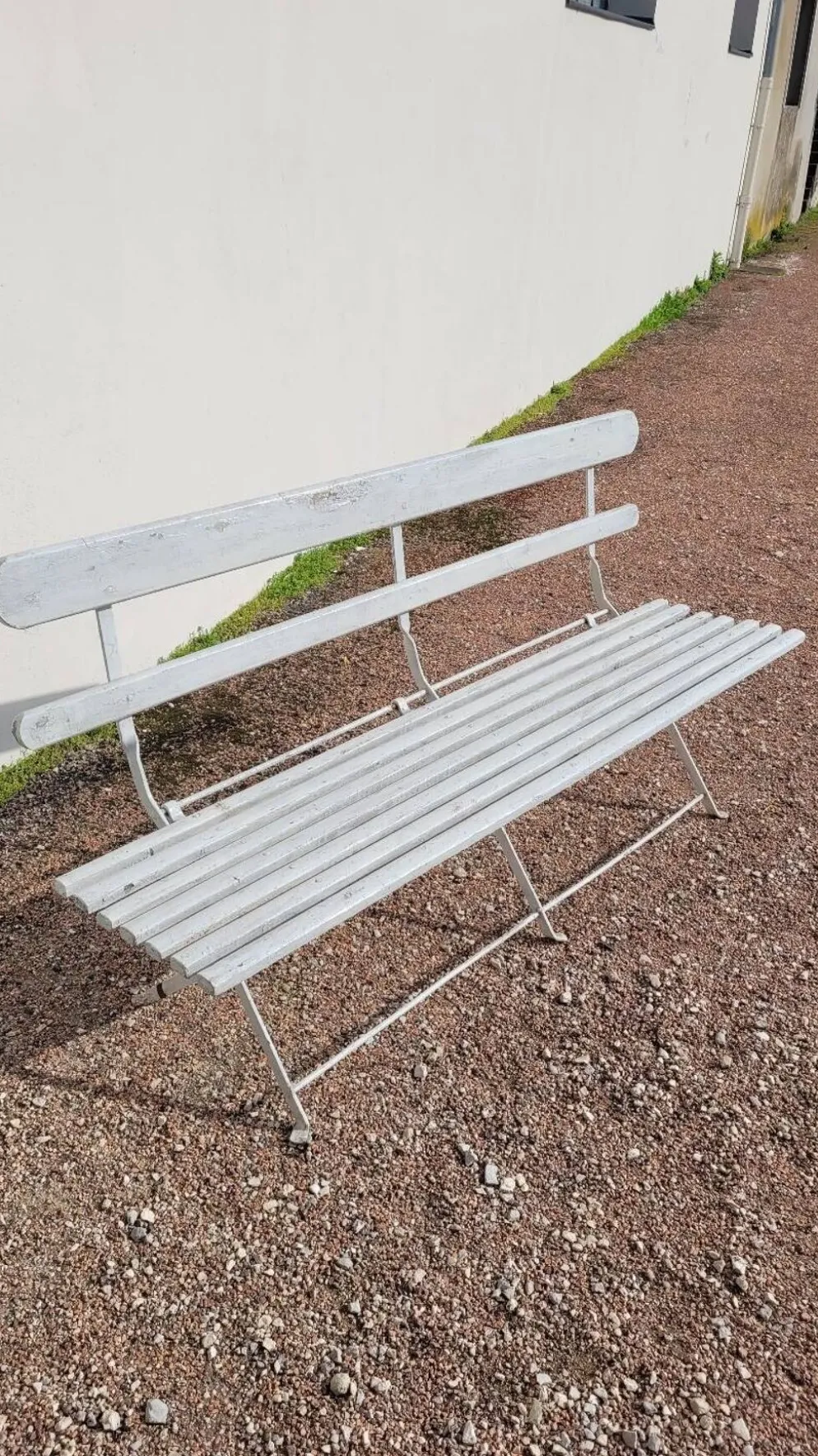 Banc pliant de Jardin en fer et bois ancien - 1950s