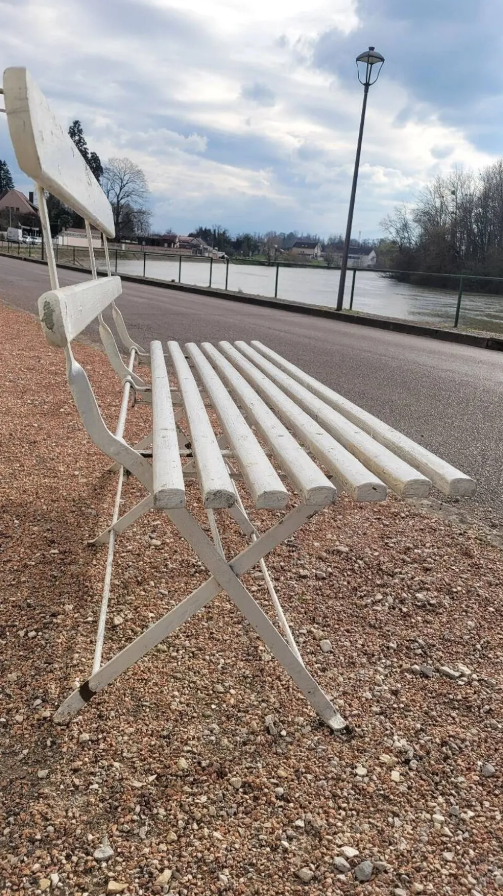 Banc pliant de Jardin en fer et bois ancien - 1950s
