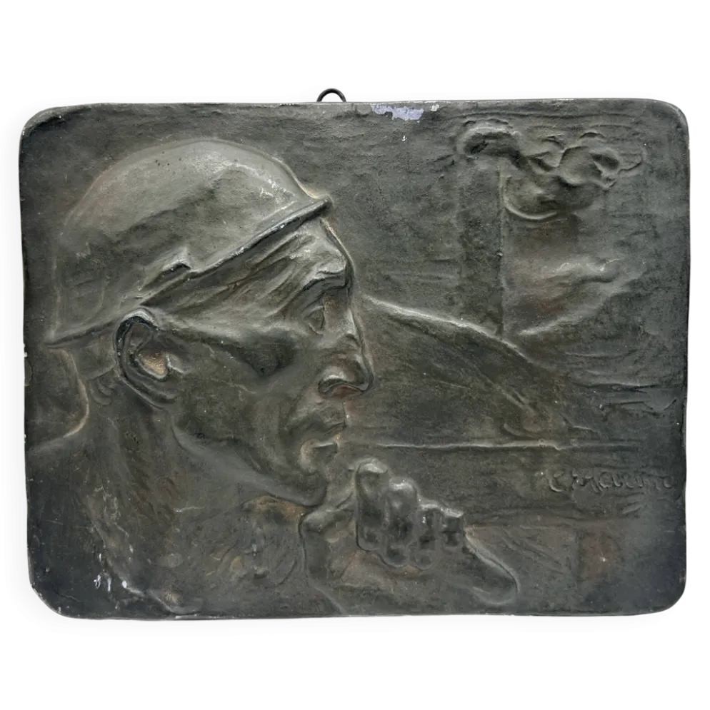 Bas-relief en plâtre "Le Mineur" de Constantin Meunier