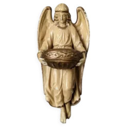 Bénitier céramique ange ailé antique objet religieux décoration campagne