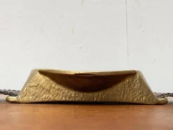 Bol ou cendrier en bronze et cuir avec accoudoirs, années 1960