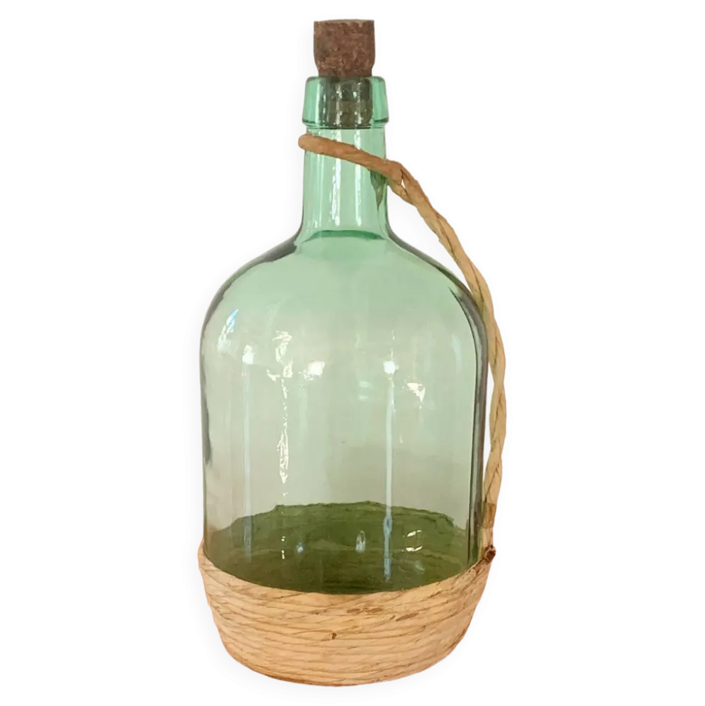 Bonbonne vintage en verre et raphia