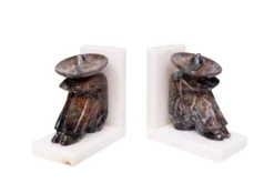 Bookends en onyx vintage et marbre blanc, design sombrero, Mexique, années 1970