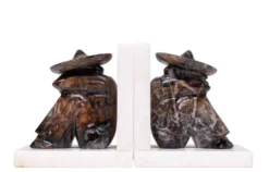 Bookends en onyx vintage et marbre blanc, design sombrero, Mexique, années 1970