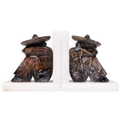 Bookends en onyx vintage et marbre blanc, design sombrero, Mexique, années 1970