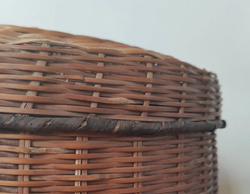 Boîte de rangement vintage en bambou tressé et osier