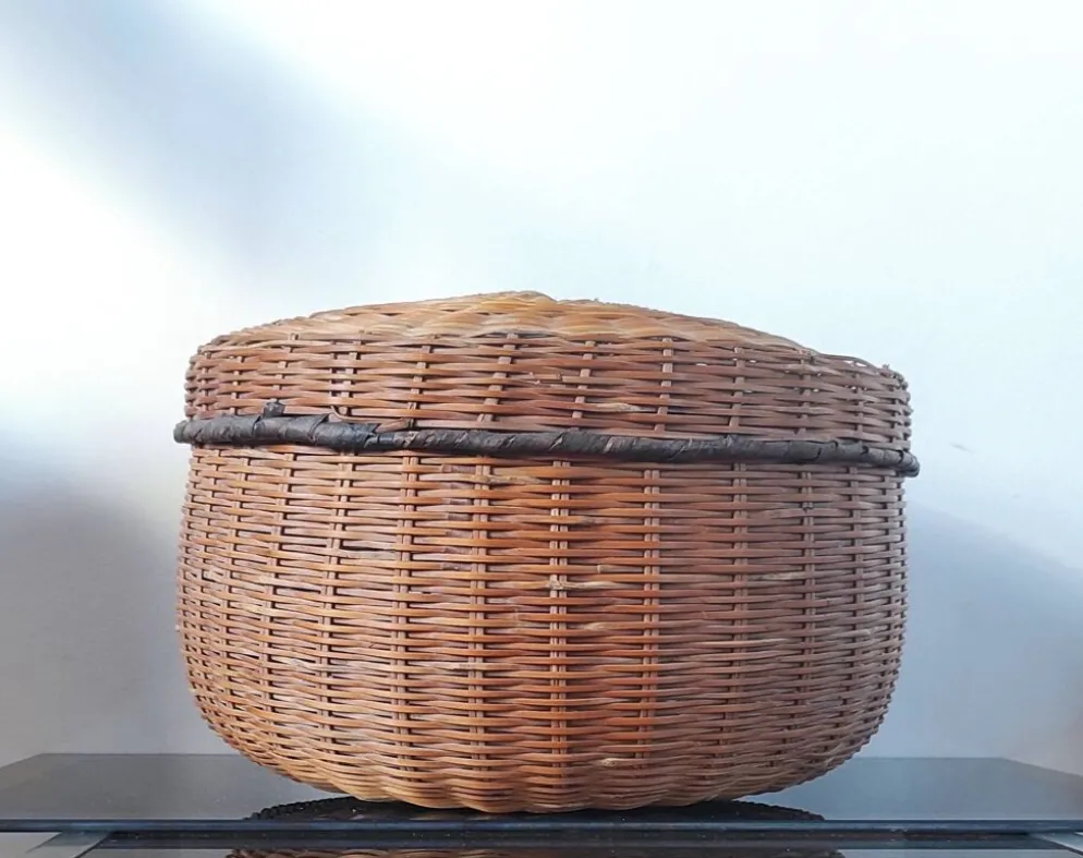 Boîte de rangement vintage en bambou tressé et osier