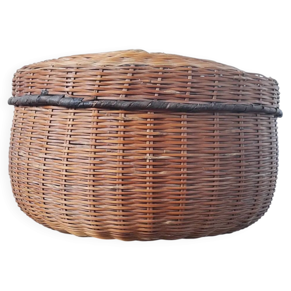 Boîte de rangement vintage en bambou tressé et osier