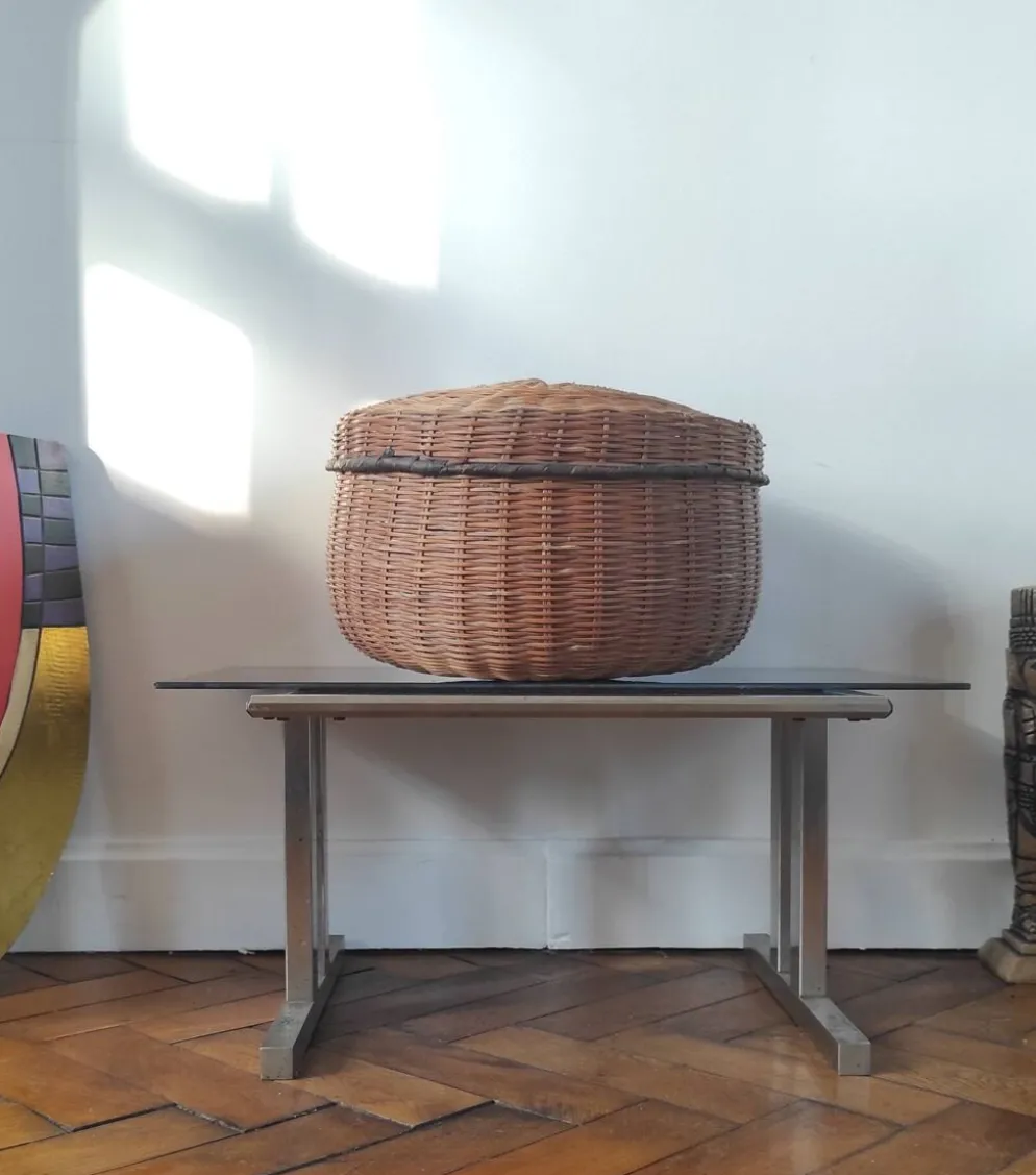 Boîte de rangement vintage en bambou tressé et osier