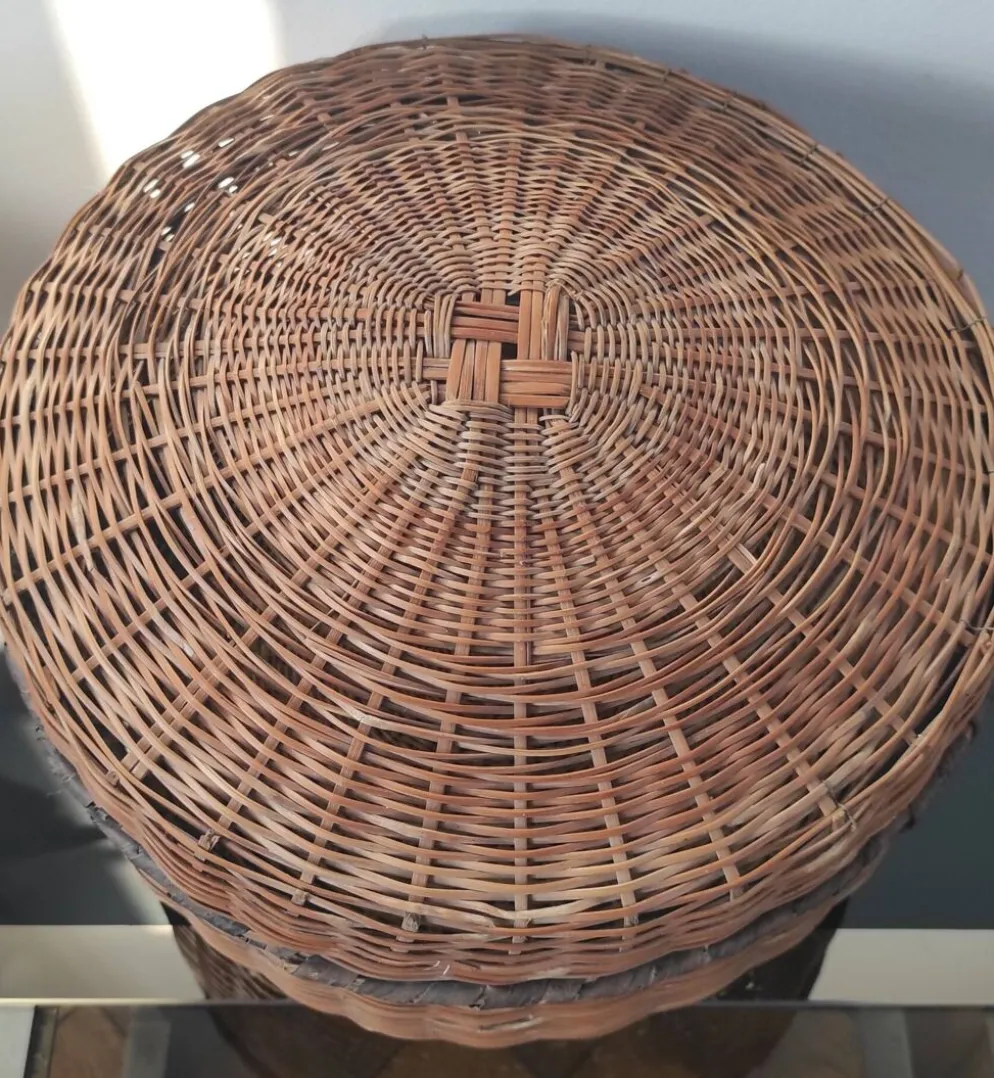 Boîte de rangement vintage en bambou tressé et osier