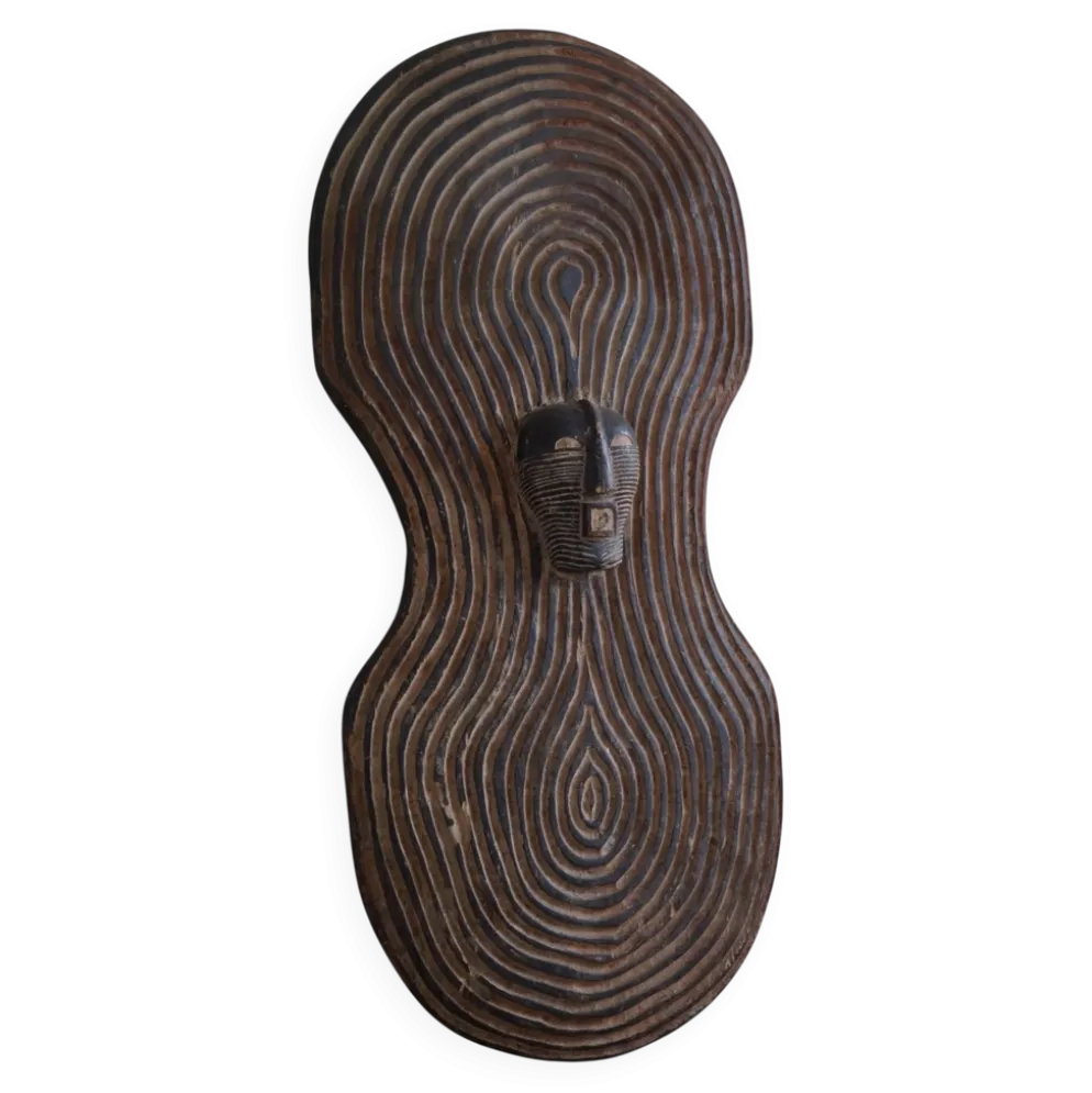 Bouclier africain vintage, art mural tribal, SONGYE SHIELD, Congo, milieu du 20e siècle