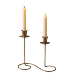 Bougeoir double vintage en métal chromé – Design spirale