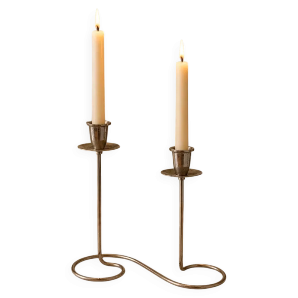 Bougeoir double vintage en métal chromé – Design spirale