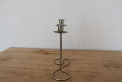 Bougeoir double vintage en métal chromé – Design spirale
