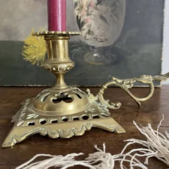 Bougeoir en laiton ajouré, bougeoir à main