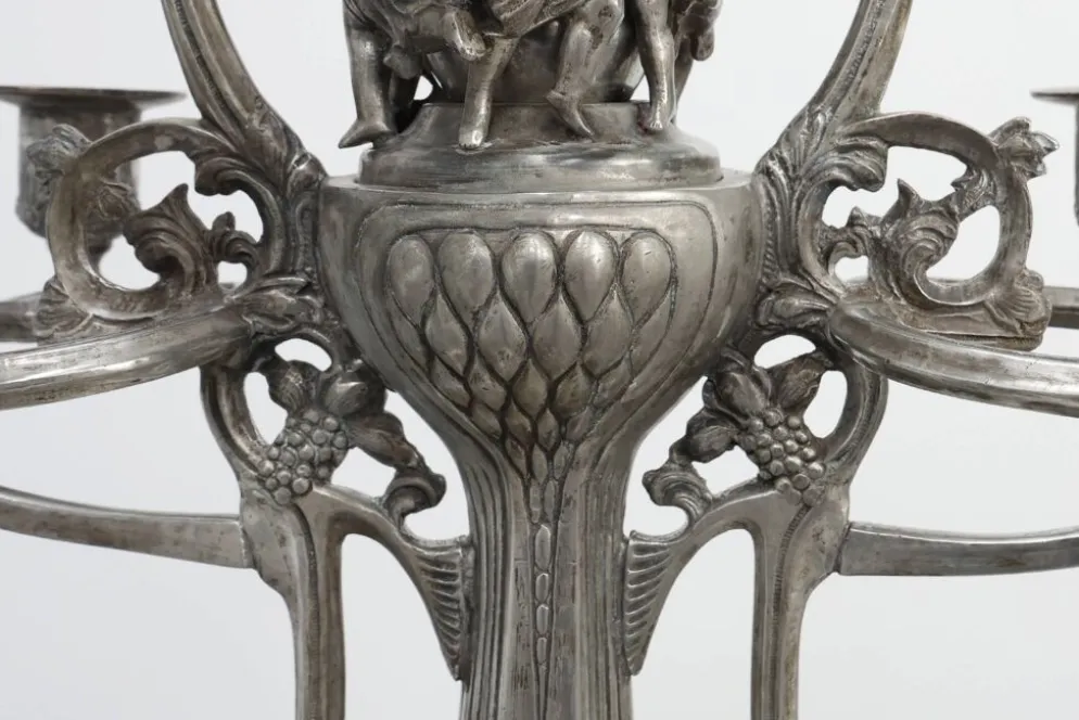 Bougeoir en étain Art Nouveau par Achille Gamba, Italie vers 1900