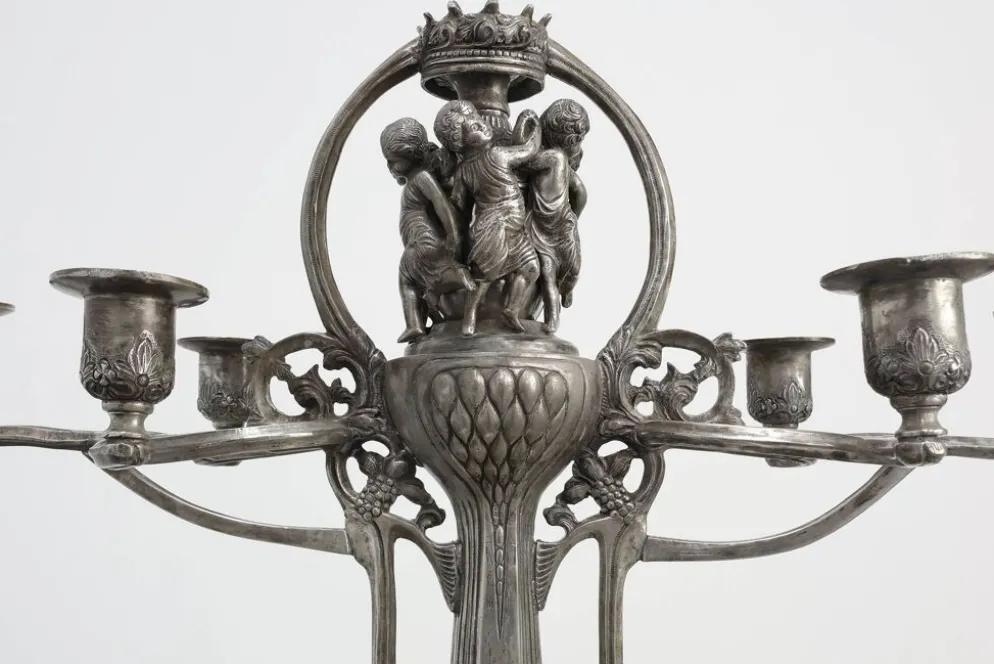 Bougeoir en étain Art Nouveau par Achille Gamba, Italie vers 1900
