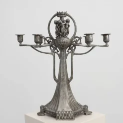 Bougeoir en étain Art Nouveau par Achille Gamba, Italie vers 1900