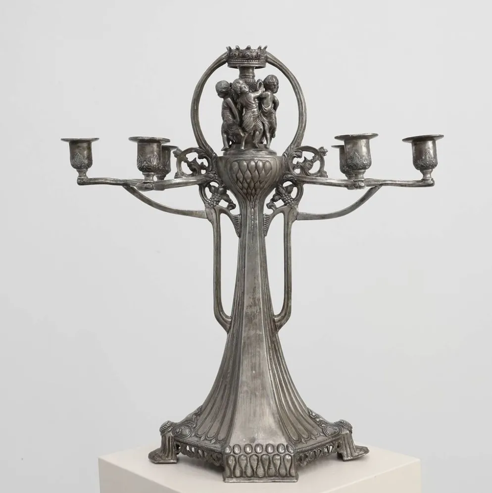 Bougeoir en étain Art Nouveau par Achille Gamba, Italie vers 1900