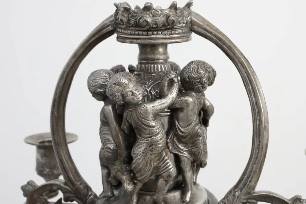 Bougeoir en étain Art Nouveau par Achille Gamba, Italie vers 1900