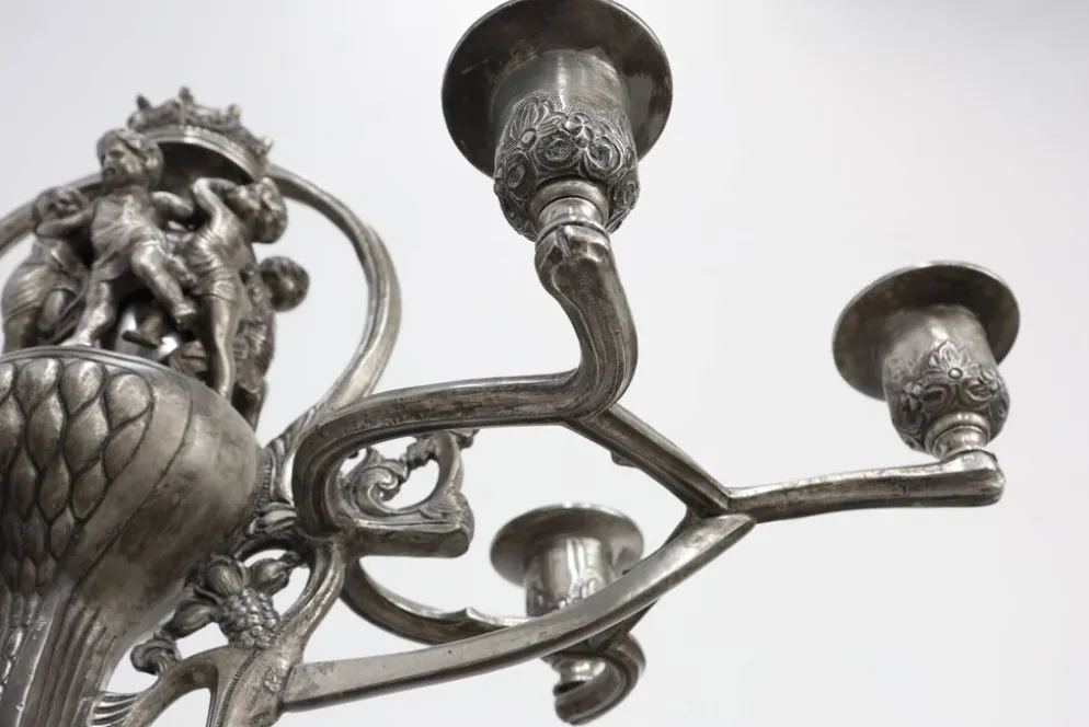Bougeoir en étain Art Nouveau par Achille Gamba, Italie vers 1900