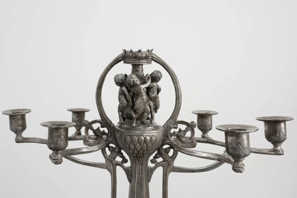 Bougeoir en étain Art Nouveau par Achille Gamba, Italie vers 1900