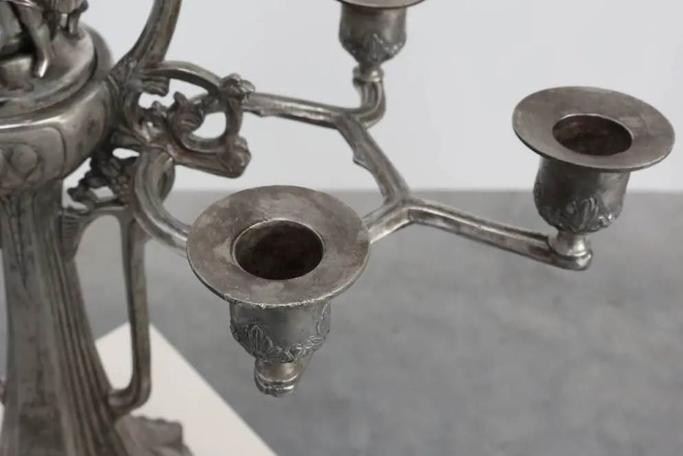 Bougeoir en étain Art Nouveau par Achille Gamba, Italie vers 1900